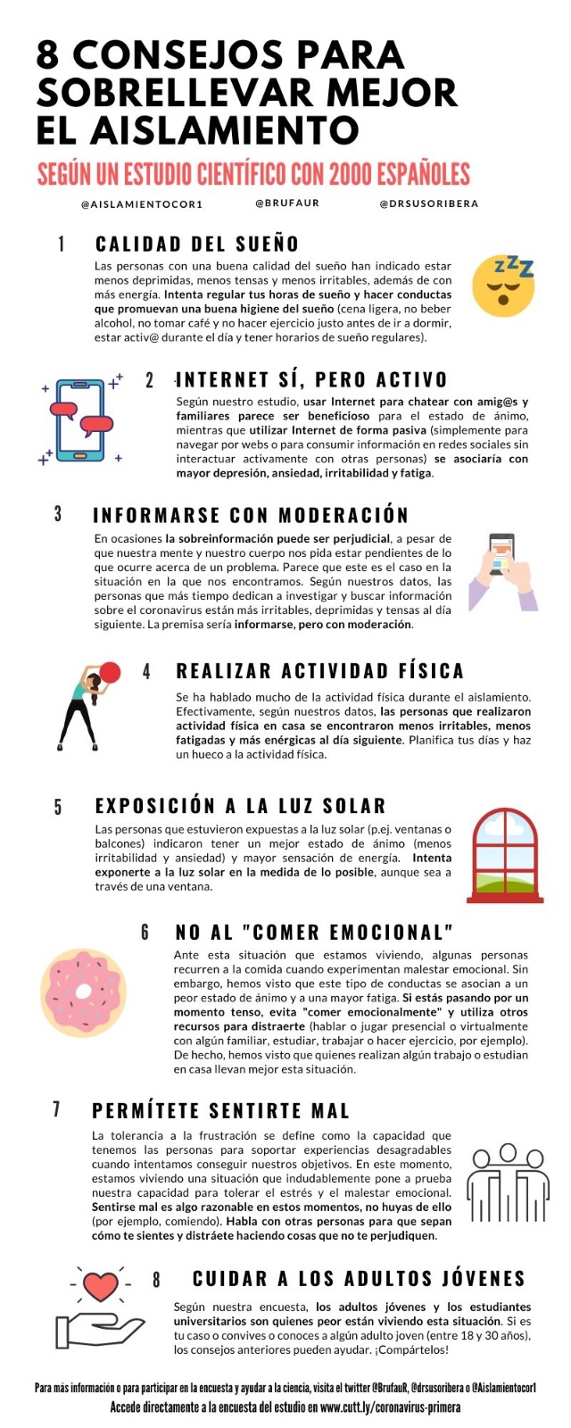 Infografía sobre con consejos para sobrellevar el aislamiento