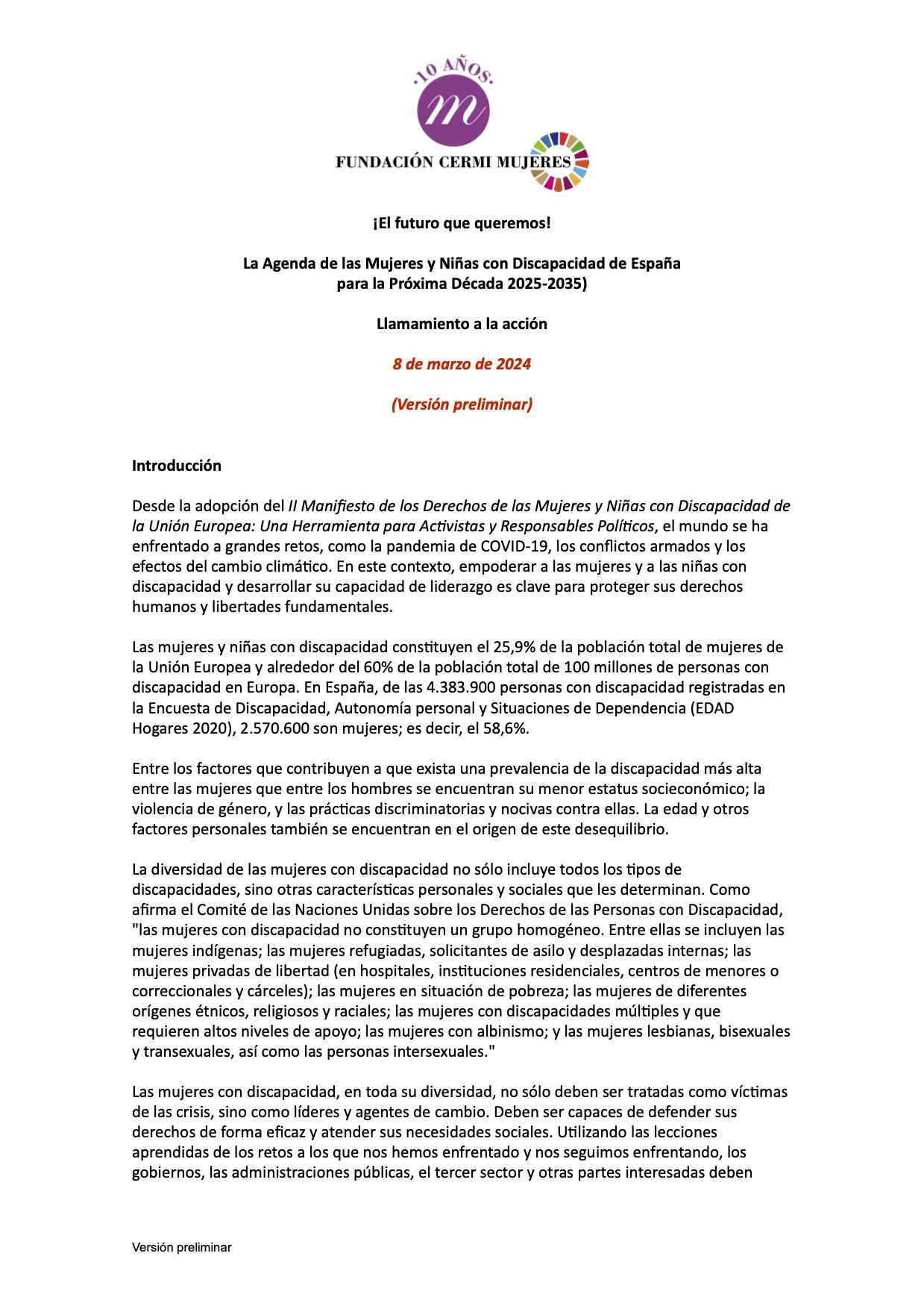 La Agenda de las Mujeres y Niñas con Discapacidad de España para la Próxima Década 2025-2035